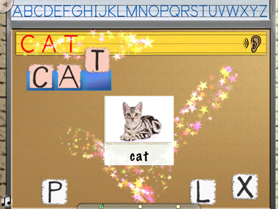 ABC Words screenshot with letters spelling CAT then displaying photograph.