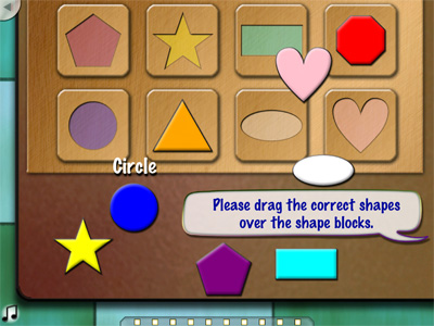 Color Shapes screenshot. Please drag the correct shapes over the shape blocks.