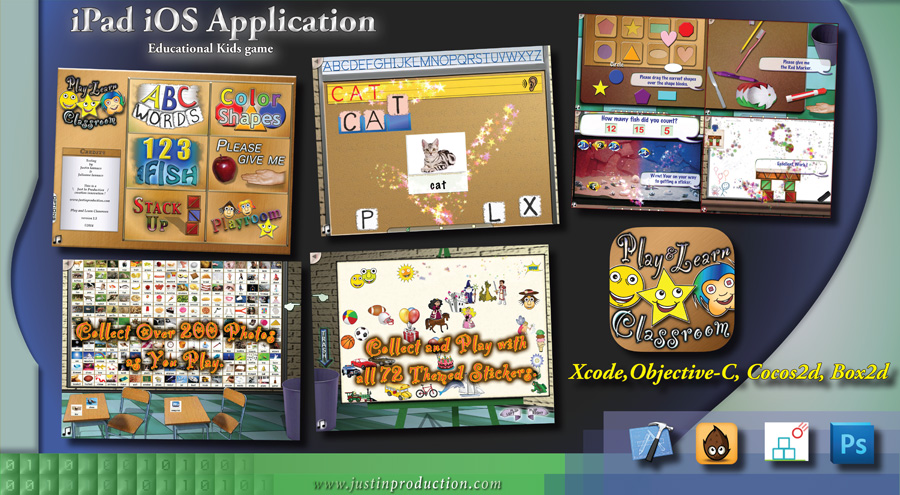 iPad iOS Application Educational kids game. Xcode, Objective-C, Cocos2d, Box2d, Ps, Ai